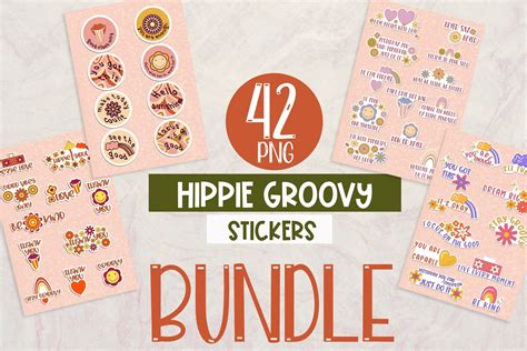 Retro Hippie Stickers Bundle 42 Png Graphic By Smirnova 26051994 · Creative Fabrica