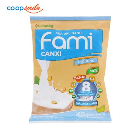 Sữa đậu nành FAMI canxi ít đường bịch 200ml Coopsmile