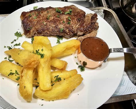 Aldi Sirloin Steak With Triple Cooked Chips And Peppercorn Sauce All Made And Eaten By Me