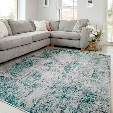 Modern Teal Green Textured Living Room Rug | Living Room Rugs | Kukoon Rugs Online