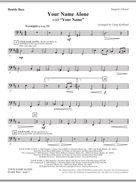 Your Name Alone With Your Name Double Bass By Camp Kirkland Sheet