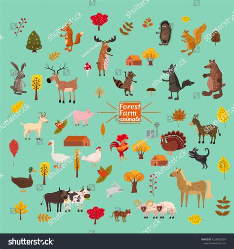 Set Cute Cute Farm Forest Animals Stock Vector (Royalty Free ...