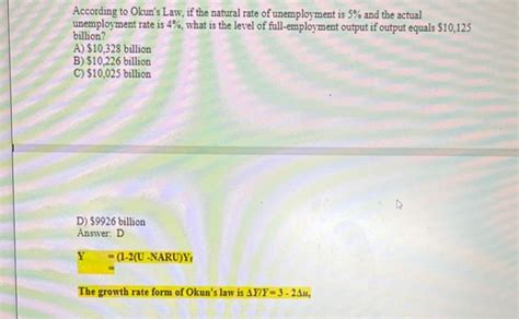 Solved According to Okun's Law, if the natural rate of | Chegg.com