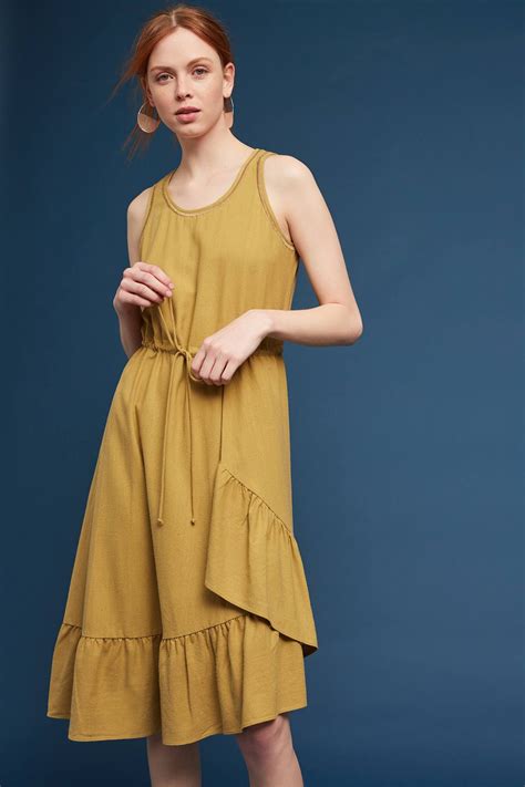 Flounced Silk Noil Dress Dress Silk Dress Guest Attire