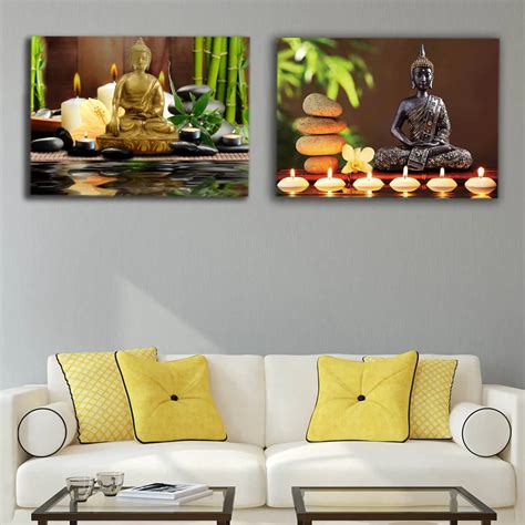 Led Canvas Prints Zen Canvas Wall Art Buddha With Green Bamboo Pictures