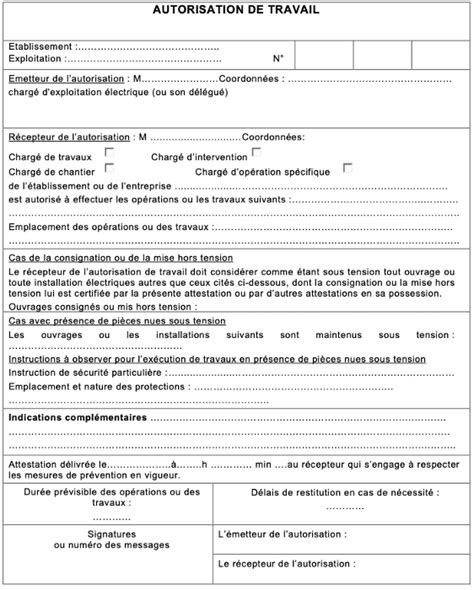 Habilitation Lectrique Autorisation De Travail