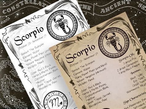 Scorpio Zodiac Sign Book Of Shadow Printable Pdf Page Wicca Etsy