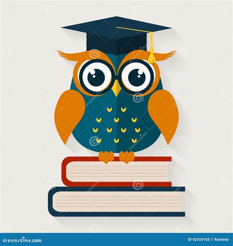 Wise Owl Sitting On The Books Vector Illustration Stock Vector