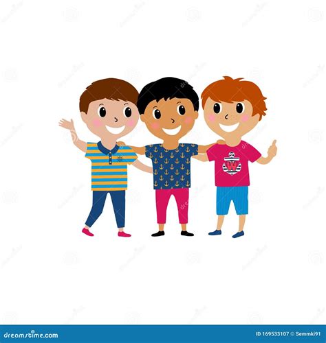 Cute Kids Smiling Cartoon Isolated on White Background. Three Best ...