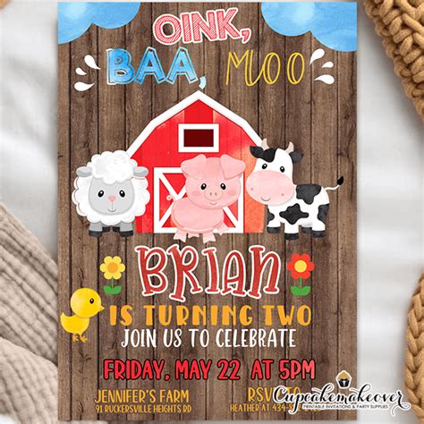 Farm Birthday Invitation, Farm animals invite, Farm Birthday Party ...