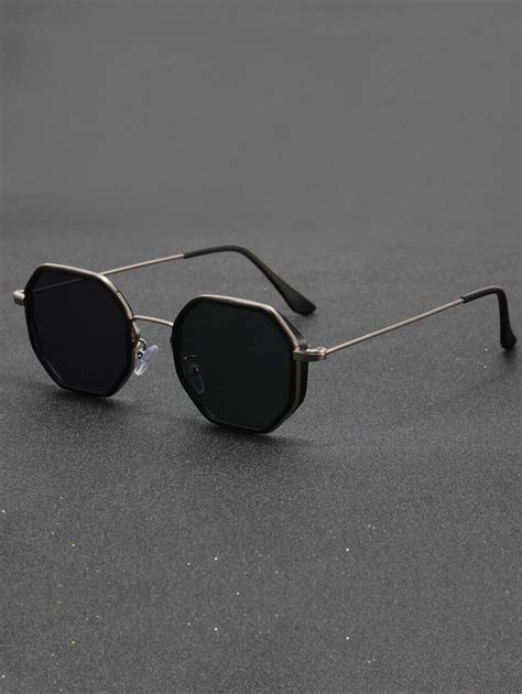 Men Geometric Progressive Light Irregular Metal Frame Fashion Glasses Black Shades For Daily