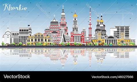 Kharkiv ukraine city skyline with color buildings Vector Image