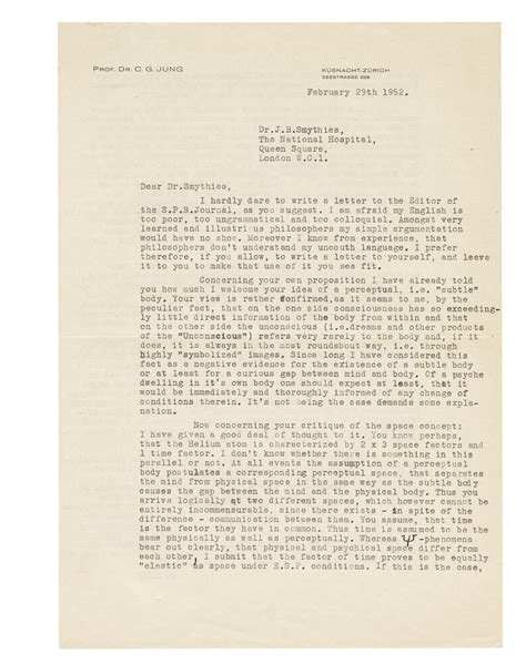 Carl Jung (1875-1961), Typed letter signed (‘C.G. Jung’) to Dr [John