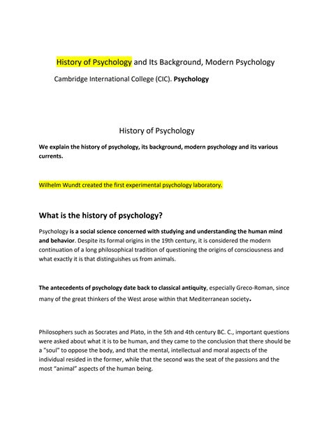 SOLUTION: History of psychology and its background modern psychology ...