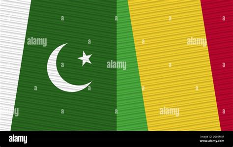 Mali And Pakistan Two Half Flags Together Fabric Texture Illustration