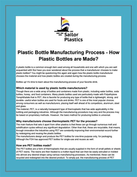 Plastic Bottle Manufacturing Process How Plastic Bottles Are Made By Sailorplastics Issuu