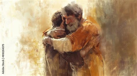 the return of the prodigal son parable father embracing repentant son ...