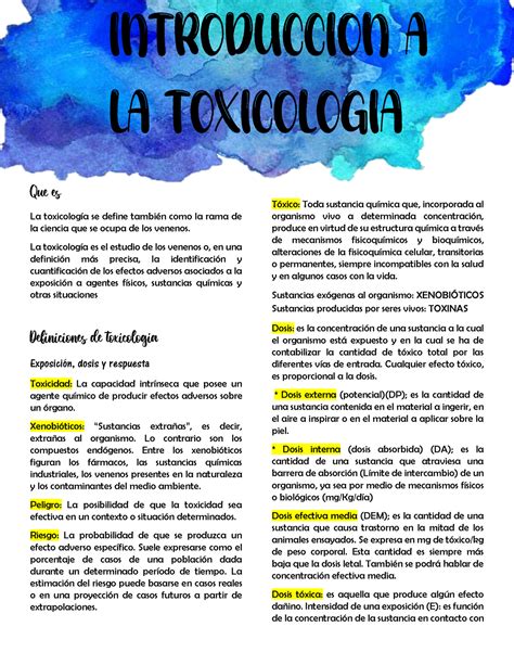 La Toxicologia Apuntes 1 Que Es La Toxicología Se Define También