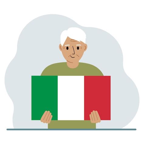 Premium Vector A Man Holds An Italian Flag In His Hands The Concept