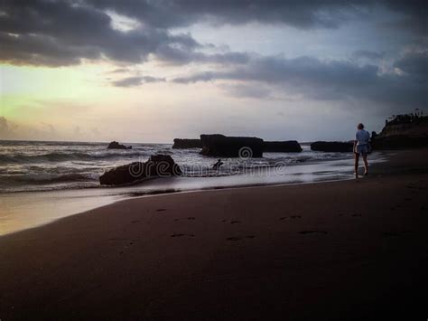 Enjoy Sunset Panorama By The Beach At Batu Bolong Beach Stock Photo