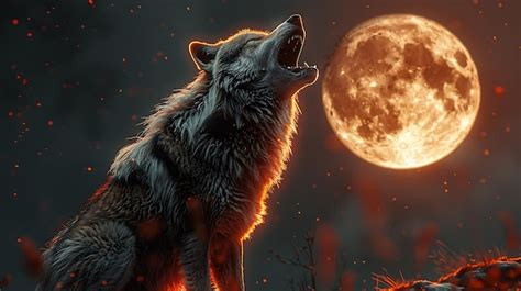 Premium Photo | Wolf howling in front of full moon background alpha on ...