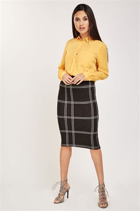 Plaid Bodycon Midi Skirt Just 7