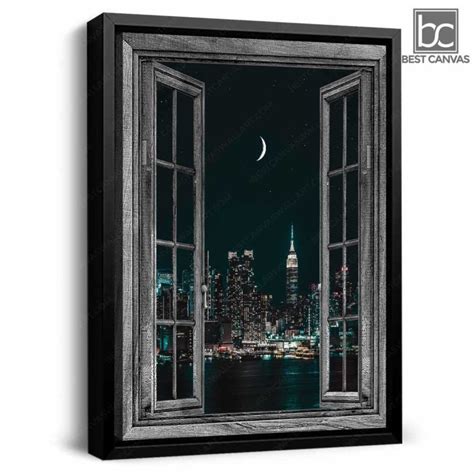 Amazing City Scape Through Rustic Window Wrapped Or Framed Canvas Wall ...