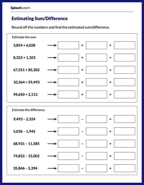 Estimate The Sum Or The Difference Worksheet