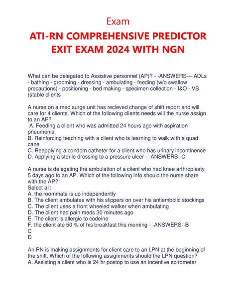 ATI RN COMPREHENSIVE PREDICTOR EXIT EXAM 2023 2024 WITH NGN DocMerit