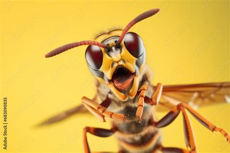 Studio Portrait Of Shocked Wasp With Surprised Eyes Concept Of