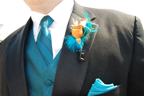 Teal Suit Orange Boutonniere Orange Suit Teal Suit Prom Inspiration