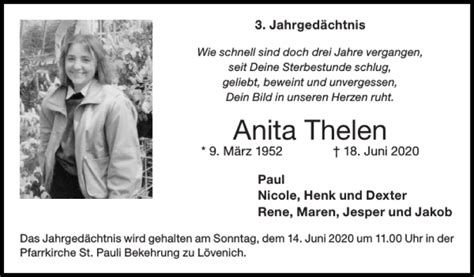 Traueranzeigen Von Anita Thelen Aachen Gedenkt