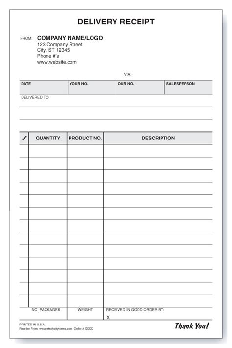 Delivery Receipt Windy City Forms