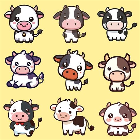 Premium Vector Set Collection Cute Cartoon Mascot Cow Vector