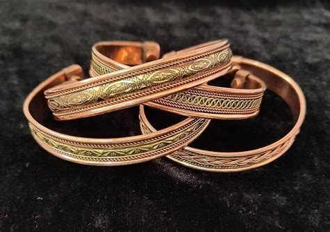 Set Of Tibetan Copper Bracelets Magnetic India Pattern Women S Men S