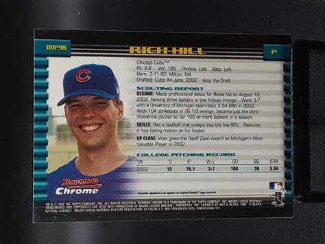 2002 Bowman Chrome Draft Picks Prospects Rich Hill BDP98 Chicago