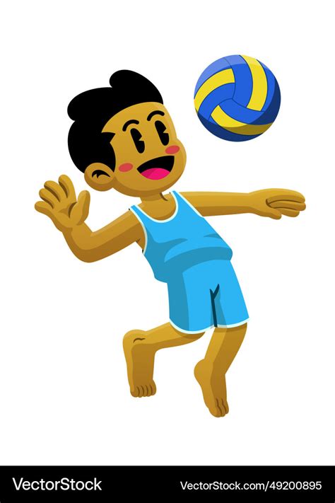 Happy beach volleyball kid cartoon Royalty Free Vector Image