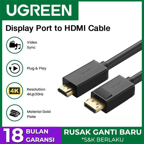 Jual Ugreen Display Port Male To Hdmi Male Cable 5m Black Shopee Indonesia