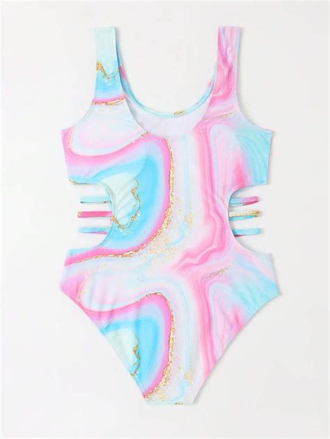 Shein Teen Girls Marble Print Cut Out Side One Piece Swimsuit Shein Usa