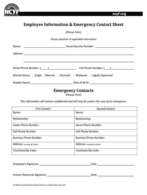 Emergency Contact Fillable Form - Printable Forms Free Online