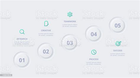노형성 플로우 차트 인포그래픽 5단계 옵션 부품 또는 프로세스를 갖춘 인포그래픽을 위한 창의적인 개념입니다 0명에 대한 스톡