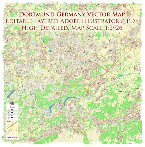 Dortmund Germany Map Vector City Plan High Detailed Street Map editable ...