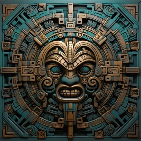 Premium AI Image | mayan wall art with various carvings of cult figures in the style of ...