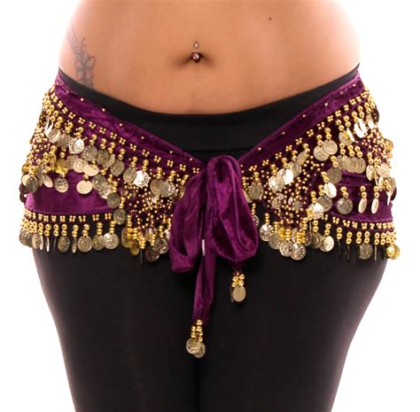 1x 4x Plus Size Velvet Belly Dance Gold Coin Hip Scarf Belt In Purple