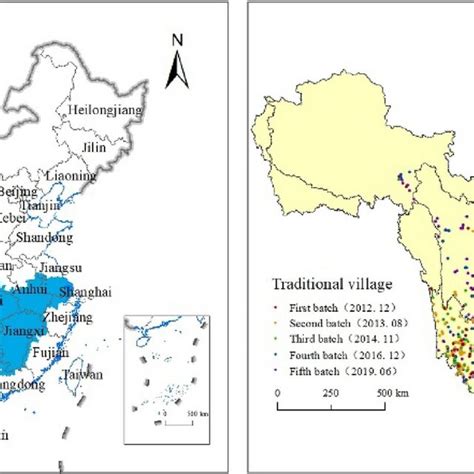 Spatial Distribution Of 5 Batches Of Traditional Villages In Yrb