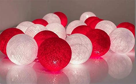 Lishistudio Guirlande Lumineuse Led Avec Boules De Coton Rouge