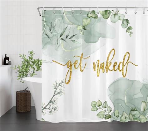 Amazon SCECALA Get Naked Shower Curtain Sage Green Eucalyptus