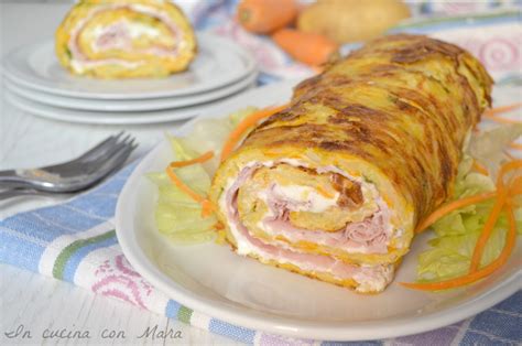 Rotolo Di Patate E Carote Farcito Con Formaggio E Prosciutto Cotto