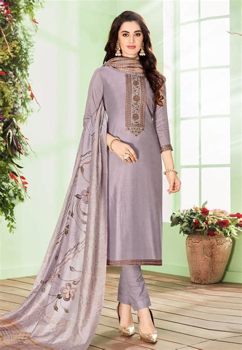 Light Purple Cotton Pant Style Suit Pakistani Dresses Casual