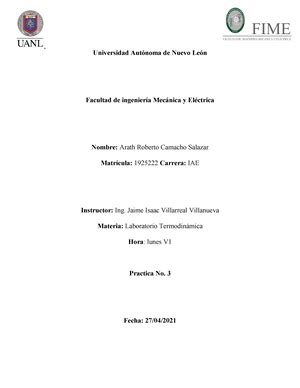 Practica Lab Termo Universidad Aut Noma De Nuevo Le N Facultad De